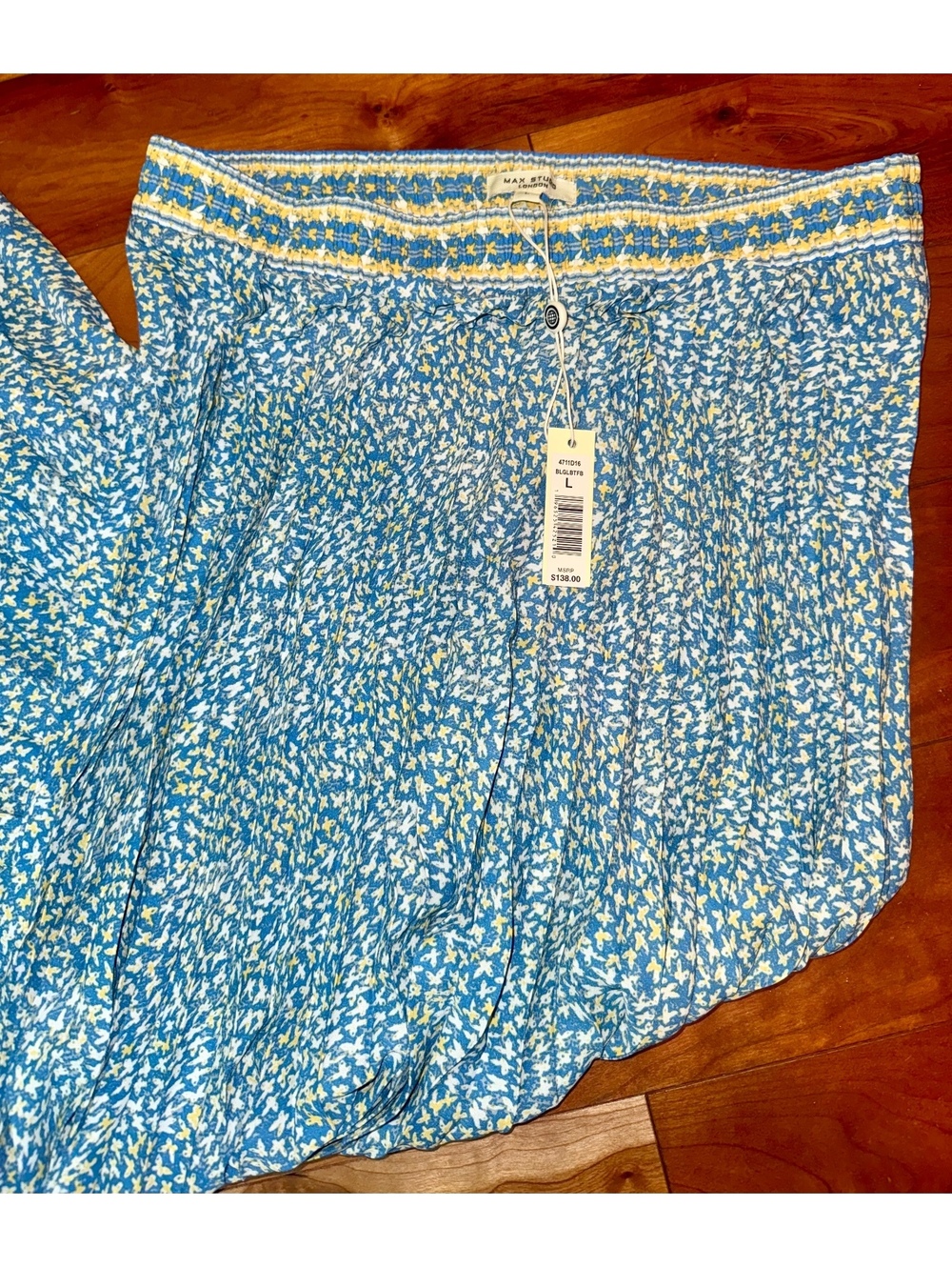 NWT Max Studio London Blue and Yellow Floral Maxi Skirt Size Large - Picture 6 of 7